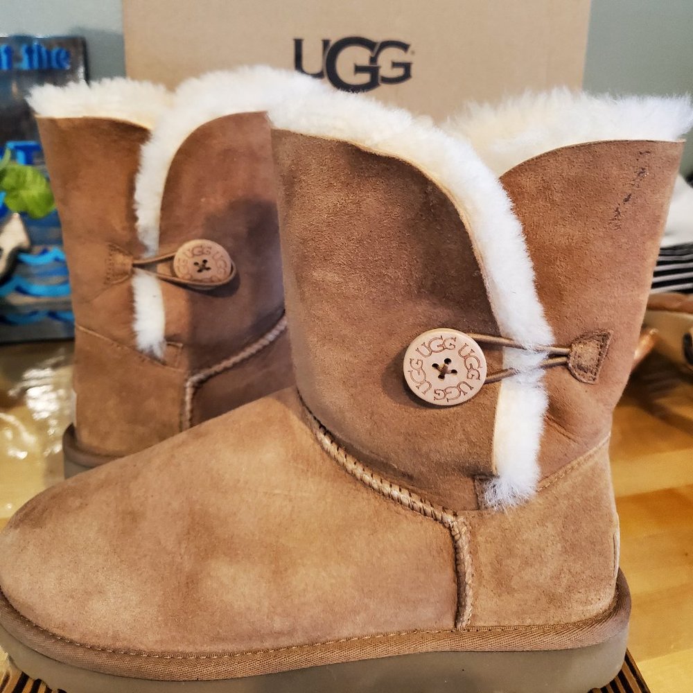 UGG® Bailey Button II Suede Water-Repellent Cold Weather Boots Chestnut